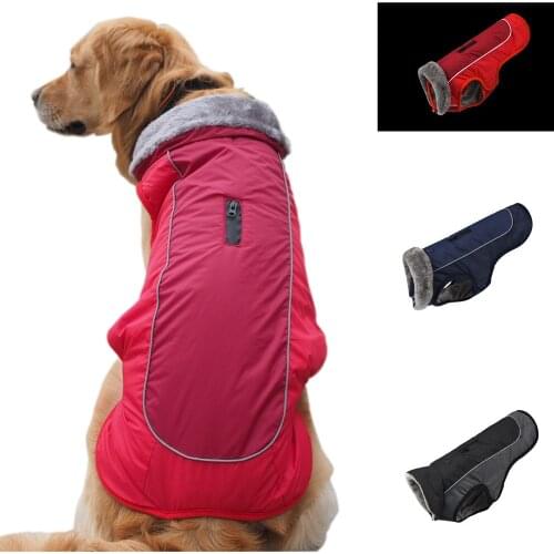 Warm Thick Fur Big Dog Clothes for Large Dogs Winter Waterproof Pet Dog Coat Jacket Reflective Golden Retriever Pitbull Clothing
