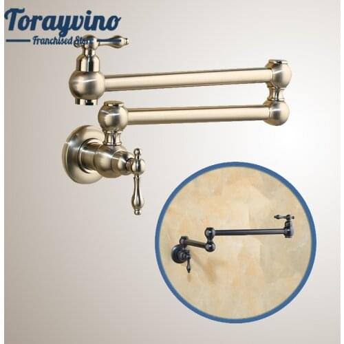 Torayvino Double Joint Kitchen Faucet Bronze Black Nickel Pot Filler Spout Folding Stretchable Swing Arm Wall Mounted Brass Ta
