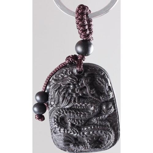 Traditional Wood Products Classic Ethnic Jewelry Ebony The New Wood Key Rings Chinese Dragon Peace Keychains Pendant Accessories