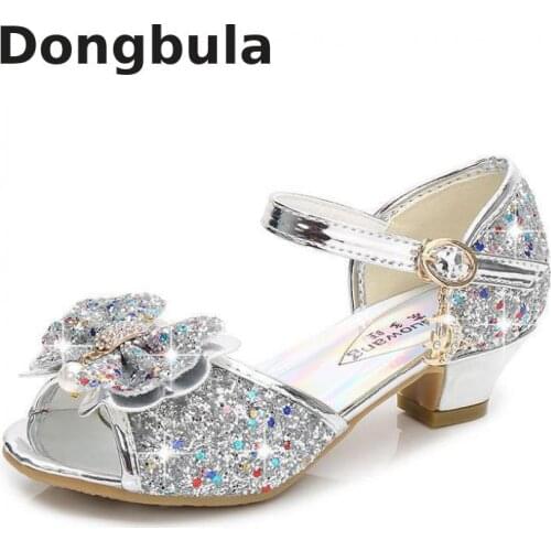 Summer Girls Sandals For High Heels Kids Princess Shoes Fashion Patent Glitter Leather Bow Children Shoes Dress Wedding Party