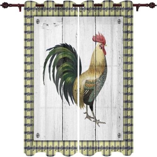 Farm Vintage Rooster Wood Grain Window Curtains Kitchen Bedroom Drapes Home Decor Luxury Living Room Backdrop Curtain