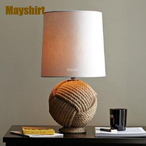 Vintage Hemp Rope Table Lamps for Living Room Nordic Home Deco Retro Bedroom Lamp Art Deco Study Bar Bedside Light Fixture