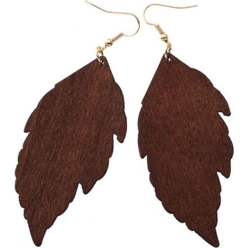 Trim Wooden Leaf Dangle Earrings for Women Fashion Plant Jewelry Wholesale