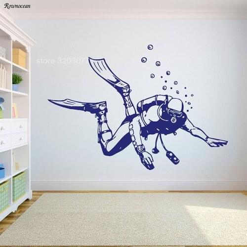 Scuba Diving Under The Sea Wall Sticker Waterproof Wallpaper Bathroom Swimming Pool Interior Decor 2102