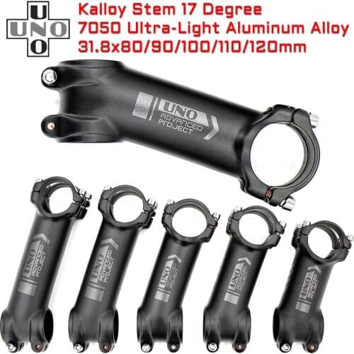 UNO Ultralight Bike Stem 17 Degree Alu Alloy7050 31.8mm Mountain Bicycle Stem Handlebar Stem 80/90/100/110/120mm Kalloy Stems