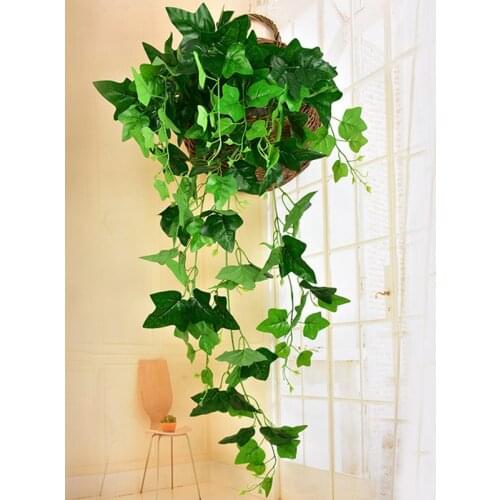Green Artificial Plant Ivy Wall Hanging Plant rattan Decorative Kitchen Living Room Office Company Wall Hanging (No basket)