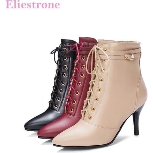 Winter Brand New Fashion Black Beige Women Ankle Dress Boots High Heels Lady Shoes LS916 Plus Big Small Size 11 30 43 48