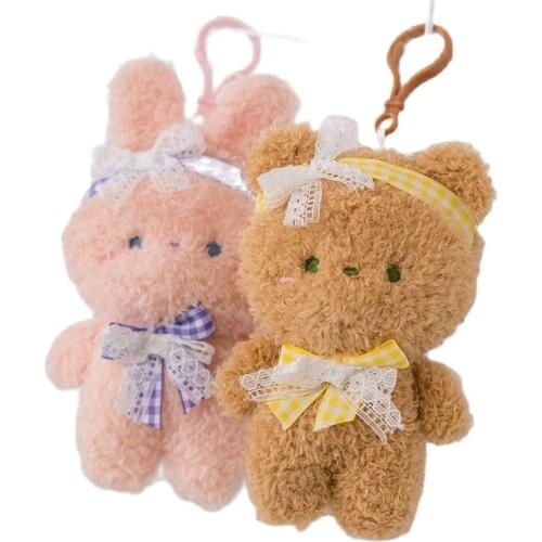 1Pc 13cm Kawaii Bear & Rabbit & Cat Plush Pendant Toys Cute Plush Keychain Dolls Stuffed Soft Dolls for Bag Cup Decorative Gift