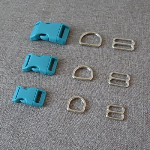 10Sets/Lot 15mm 20mm 25mm Plastic Buckle Metal D Ring Webbing Straps Belt Slider For Pet Dog Collar Hardware Harness Accessory