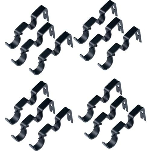 12Pieces Black Double Center Support Curtain Rod Bracket Holder for 1 and 5/8inch