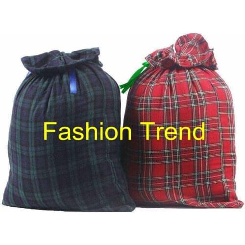 20pcs/lot Christmas gift bags new soft polyester plaid santa sack high quality drawstring bag Christmas santa bags