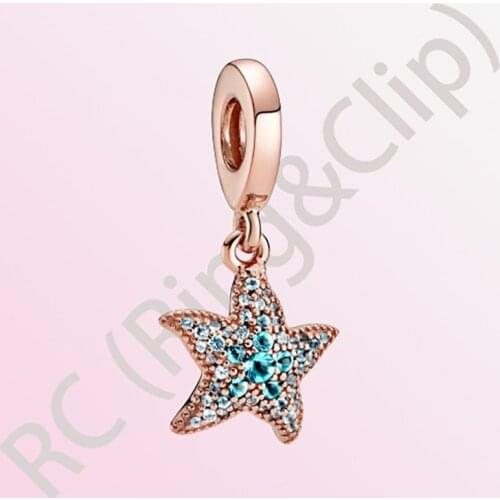 2020 Summer New S925 Sterling Silver Beads Sparkling Starfish Dangle Charms fit Original Pandora Bracelets Women DIY Jewelry