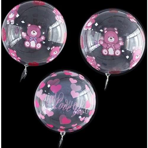 3pcs 18inch heart Bear Printed Transparent Bobo Bubble Balloons Christmas Wedding Birthday Party Decorations Clear Helium Globos