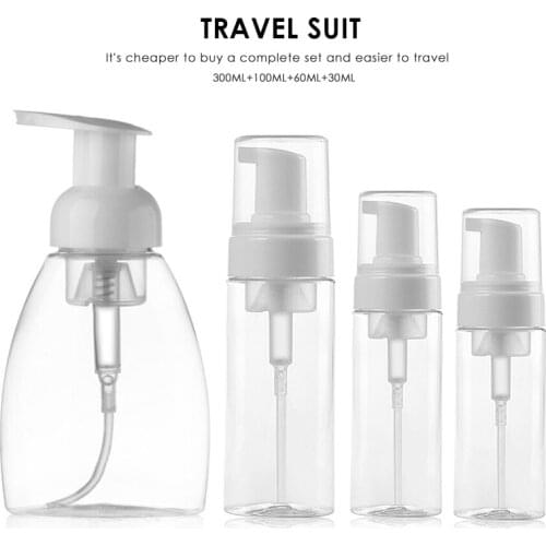 30/60/100/150 ML Plastic Transparent Bottle White Flat Head Foam Pump Bottle Portable Recyclable Foam Fillable Bottle