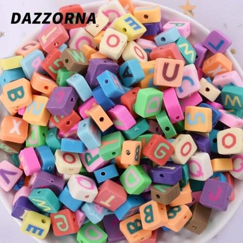 50/100Pcs Colored Square Mixed Letter Polymer Clay Beads with Holes Loose Spacer Beads for Jewelry Making Handicraft Accessories