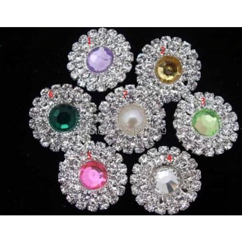 50pcs/lot 18mm 7 Colors Mixed Color 2 Circles Rhinestone Flat Back Button Crystal Embellishment for Wedding Decoration