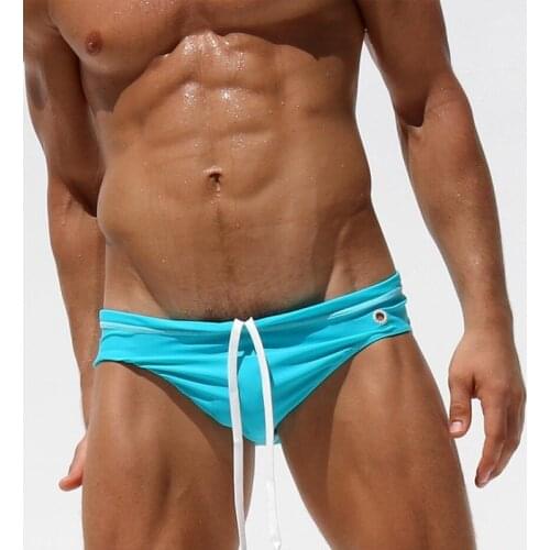 6 Color Solid Rope Swimwear Men Brief Low Waist Sexy Swimsuit Swimming Trunks Men Swim Shorts Sunga Beach Surfing Bathing suit