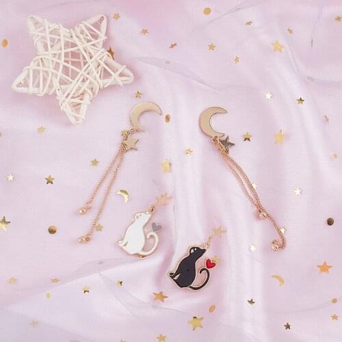 Asymmetric Temperament Contracted Stars the Moon Stud Earrings Nifty Students Cute Cat Earrings Jewelry Accessories