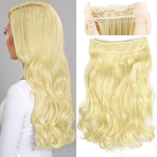 No Clip Secret Halo Hair Extensions Wavy Synthetic Hair Extensions 20 Inches 120g One Piece False Hairpiece Fish Line For Women