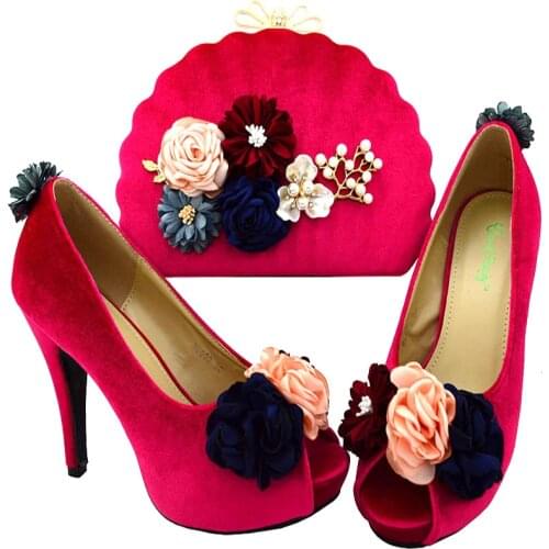 Decorate with Flowers Sandals High Quality Heels Italian Women Shoes and Bag to Math INS New Coming For Party