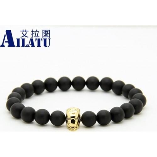 Ailatu Hero Bracelet 10pcs/lot 8mm A Grade Black Matte Onyx Stone Fashion Men and Women Charms Jewelry