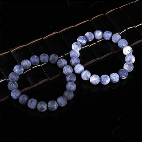 Blue-vein Stone Natural Bracelets Men Round Frosted Beads Elasticity Rope Men Women Charm Bracelet Fashion Unisex Jewelry Gifts