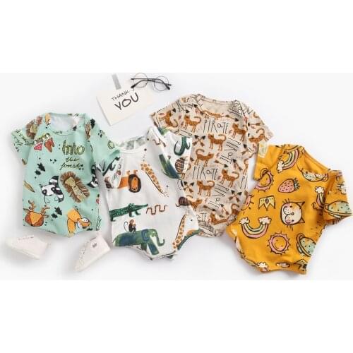 One-piece Newborn Clothes Baby Cartoon Animal Printing Triangle Romper Summer Toddler Jumpsuit For Boys And Girls