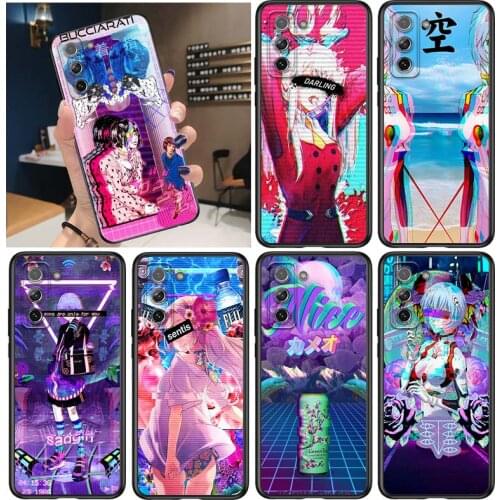 Vaporwave Glitch Anime for Samsung Galaxy S21 Ultra Plus Note 20 10 9 8 S10 S9 S8 S7 S6 Edge Plus Black Phone Case
