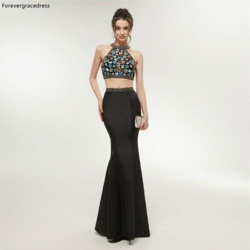 Forevergracedress Black Two Pieces Evening Dresses 2019 Sexy Mermaid Beaded Formal Party Gowns Plus Size Custom Made