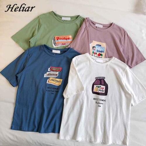 HELIAR Women Cartoon O-Neck T-shirt Casual Loose T-shirt Summer Short Sleeve Tees Casual Plus Size Camiseta Feminina TEES Women