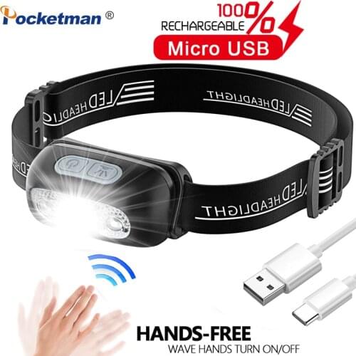 30000Lm Headlight LED Headlamp Body Motion Sensor With USB charging Rechargeable 5Modes Camping Flashlight Head Light Torch Lamp