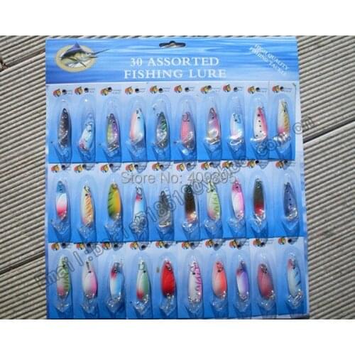 30pcs 3g-7g Metal fishing spoon metal fishing lure mixed sizes and colors Free shipping