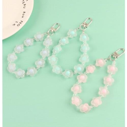 Cute Candy Color Flower Beads Lanyards KeyChains For Women Keyring Car Keychain Bag Backpack Decor Case Pendent Graduate Gifts