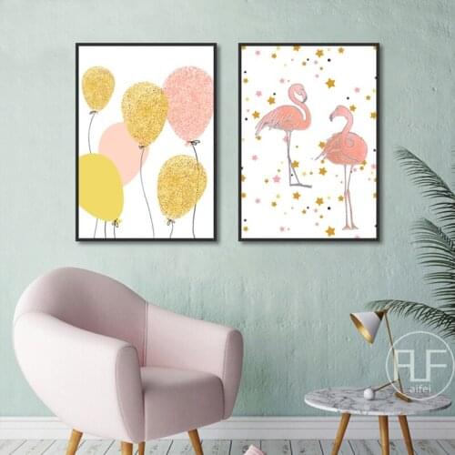 Nordic Style Minimalist Cartoon Flamingo Painting Colorful Balloon Art Posters and Prints Living Room Home Decoration Picture
