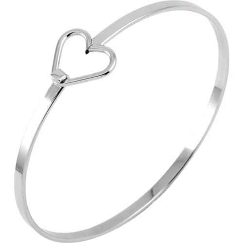 MJB0288 Stainless Steel Bangles Hot Selling 60mm Love Heart Thin Wire Bangle Charm Cuff Bracelet