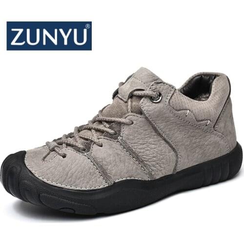 ZUNYU 2018 New Fashion Autumn Winter Men Boots High Quality Genuine Leather Ankle Snow Boots Shoes Warm Fur Plush Lace-Up Shoes