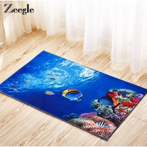 Zeegle 3D Sea World Print Floor Carpets For Living Room Bedroom Anti-Slip Kitchen Rug Bathroom Mats Absorption Doormat Home Rugs