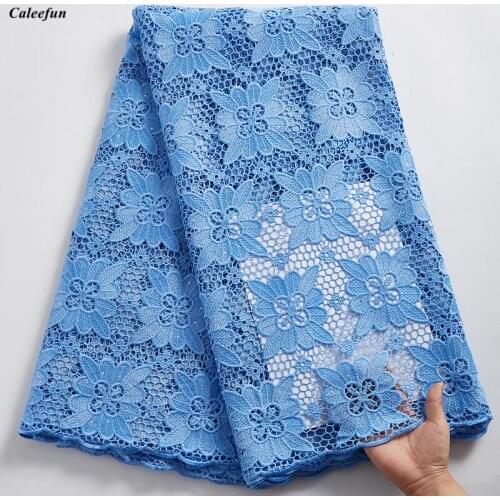 Sky Blue Water Soluble Nigerian African Lace Fabric 2021 High Quality Lace Guipure Cord Lace Fabric For Wedding Party Y2356