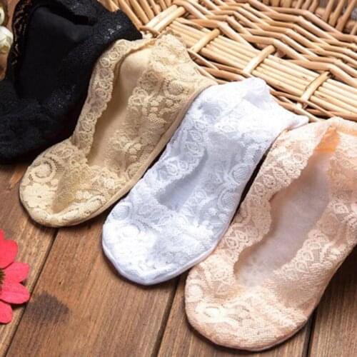 5Pairs Summer Silica Lace Socks Boat Invisible Cotton Sole Women Anti-Slip Socks