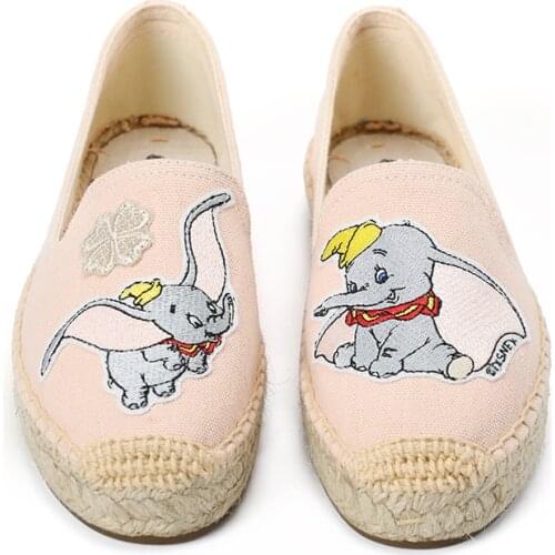 Disneys new casual shoes a pedal flat fisherman shoes embroidered Dumbo Donald Duck Mickey womens shoes straw single shoes