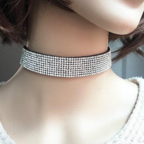 Stylish Jewelry Womens Necklace 10cm Alloy Choker Crystal Rhinestone Charm Ladies Beauty Jewelry Velvet Necklace Gold color dsp