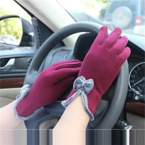 Full Finger Smartphone Touched Screen Gloves Women Mittens Winter Gloves Bow Warm Wool Soft Screen Touch Gloves Female