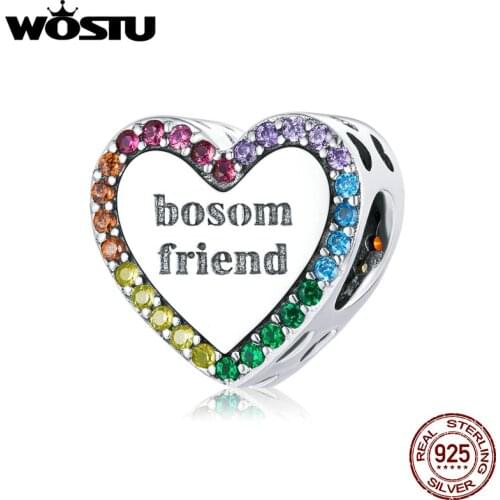 WOSTU Bosom Friend Heart Shape Pendant Charms 925 Sterling Silver Fit Original Silver Bracelets Fine Jewelry Making BKC1759