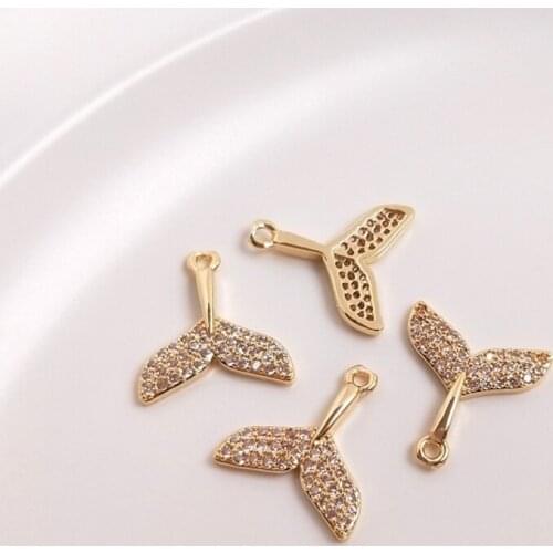 Real Gold Plated Copper Micro-Inlaid Zircon Mermaid Whale Tail Charms Pendants DIY Findings Jewelry Making Accessories