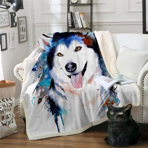 Husky by Pixie Cold Art Microfiber Bed Blanket Animal Printed Throw Blanket Watercolor Cute Dog Pet Bedspreads