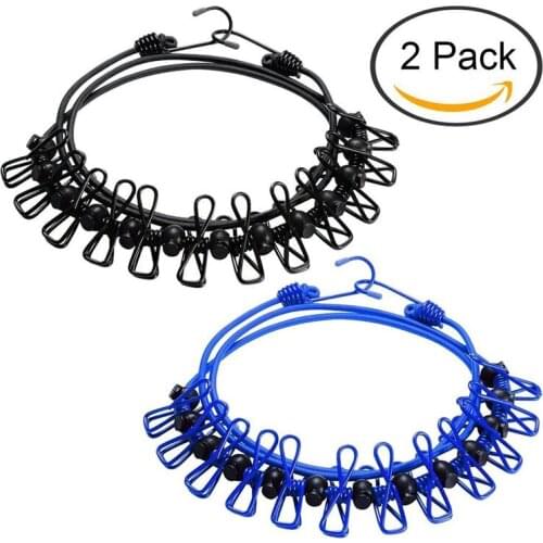 2Pcs Portable Travel Clothesline With 12 Clamps And Positioning Buckle Retractable Washing Line Home Outdoor Camping Clothesline