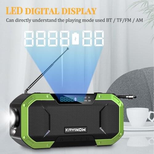 Portable IPX6 Waterproof Hand Crank Radio Multifunction BT5.0 Outdoor Speaker FM Radio with Emergency Light Campass SOS Alarm