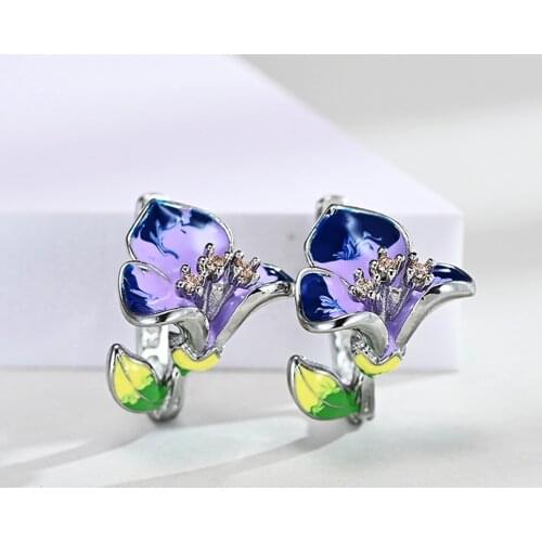 HUAMI 2PCS Hot Sale Zircon Christmas Cloisonne Epoxy Flower Earrings For Women Fashion Enamel and Diamond Engagement Earring