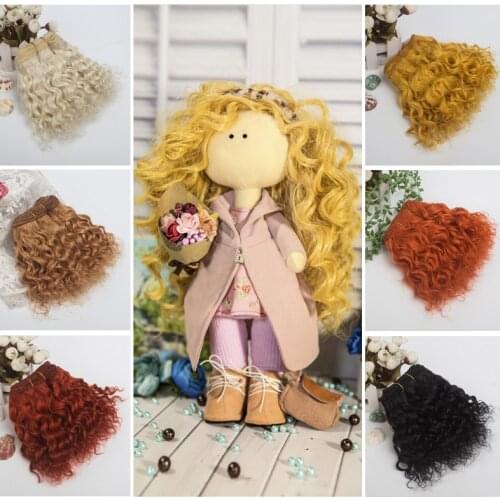 Wool Wefts Black Brown Orange Pink Curly Wool Hair Wefts for Dolls Hair Accessories Russian DIY Doll Wigs