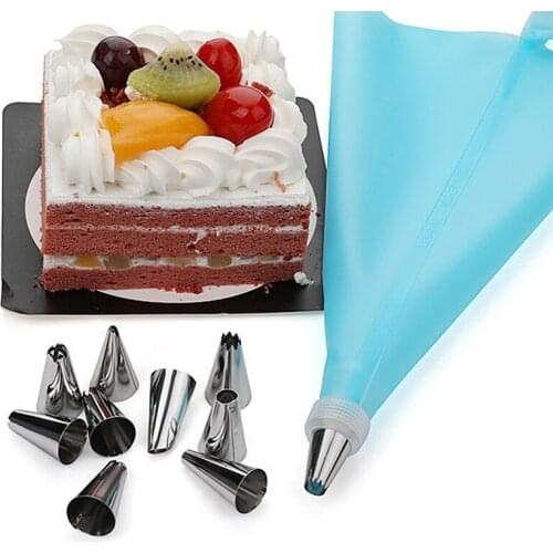 Silicone Icing Piping Cream Pastry Bag Stainless Steel Cake Nozzle DIY Cake Decorating Tips Fondant Pastry Tools